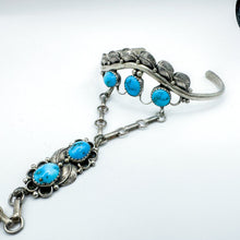 Load image into Gallery viewer, Vintage Navajo Les Holden Sterling Silver Turquoise Hand Chain
