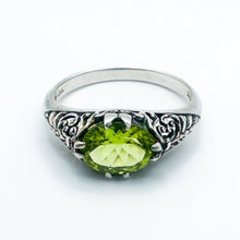 Load image into Gallery viewer, Vintage Sterling Silver Filigree Peridot Ring, Size 7.25
