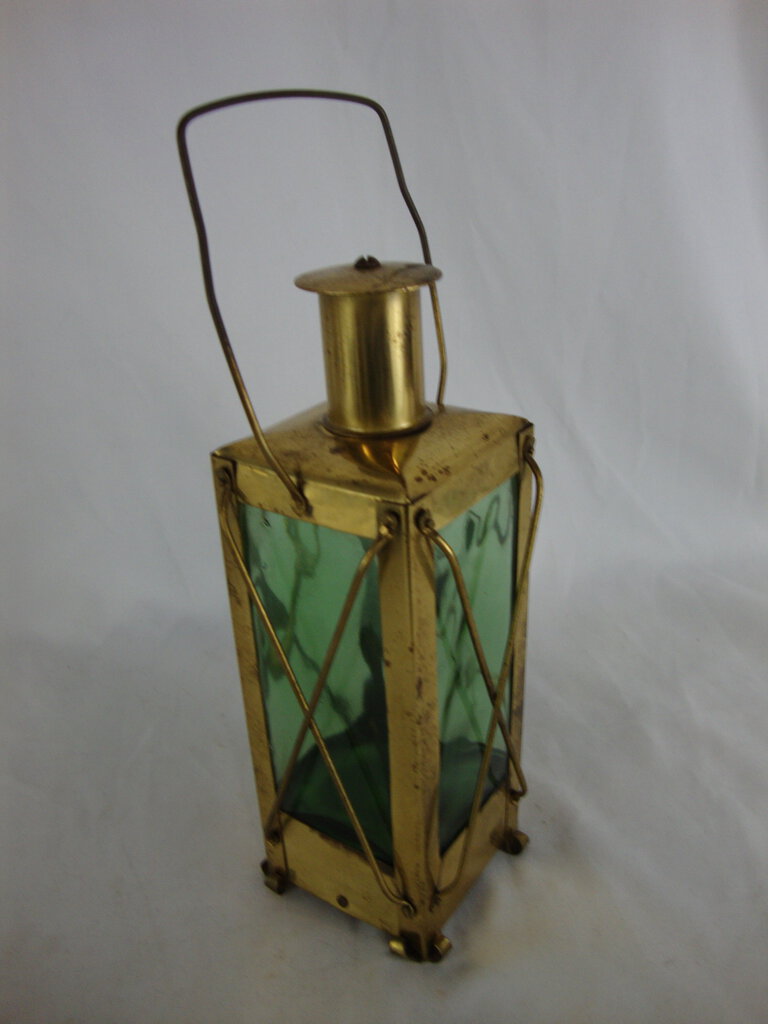 Vintage Green Tinted Glass and Brass Handerbete Sweden Musical Box Decanter