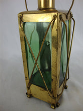 Load image into Gallery viewer, Vintage Green Tinted Glass and Brass Handerbete Sweden Musical Box Decanter
