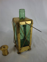 Load image into Gallery viewer, Vintage Green Tinted Glass and Brass Handerbete Sweden Musical Box Decanter
