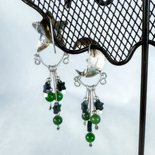 Load image into Gallery viewer, Vintage Sterling Silver Star Moon Black &amp; Green Beaded Dangling Earrings
