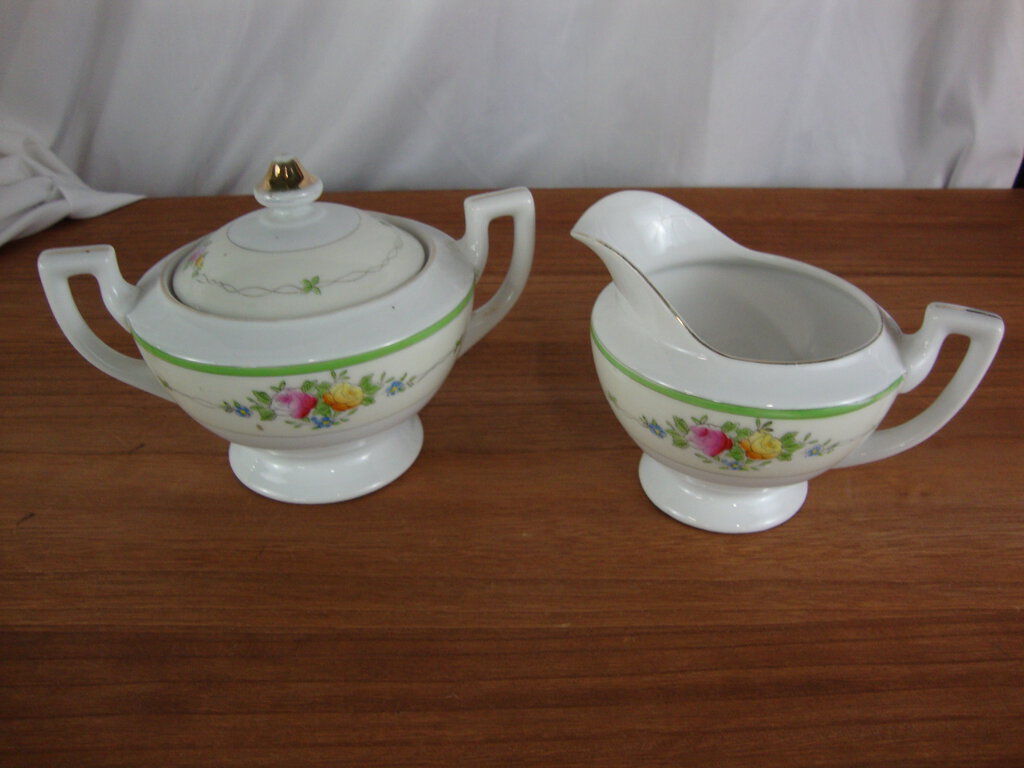 Vintage Noritake Handpainted Creamer and Sugar Bowl with Lid Set