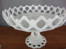 Load image into Gallery viewer, Vintage Westmoreland White Milk Glass Compote Console Bowl and (2) Candleholders Table Set
