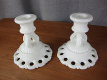 Load image into Gallery viewer, Vintage Westmoreland White Milk Glass Compote Console Bowl and (2) Candleholders Table Set
