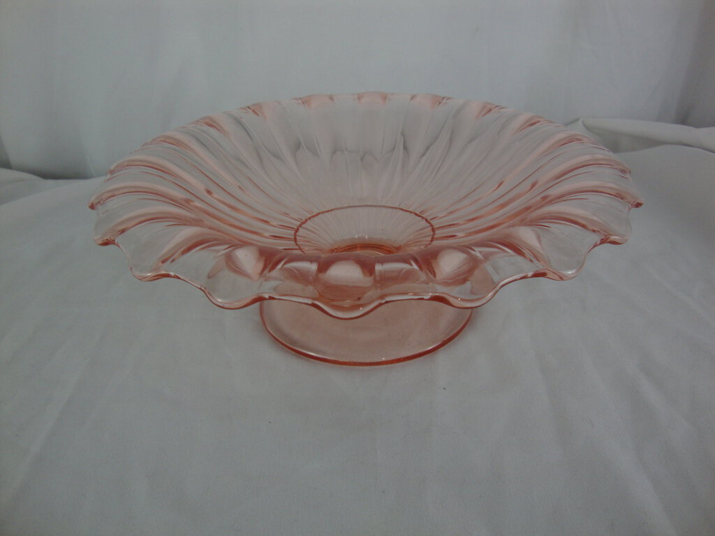 Vintage Heisey Pink Depression Glass Ribbed Pedestal Bowl