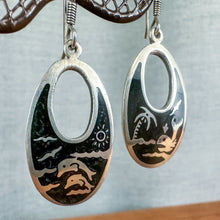 Load image into Gallery viewer, Vintage Sterling Silver Dolphin, Fish, &amp; Palm Tree Dangling Earrings
