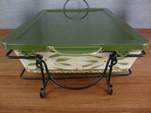 Load image into Gallery viewer, Vintage Temptations Ceramic Casserole 9x13 Serve Dish with Plastic Cover &amp; Metal Carry Tray
