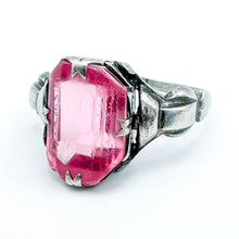 Load image into Gallery viewer, Vintage Sterling Silver Large Pink Stone Ring, Size 6.75
