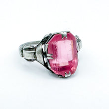 Load image into Gallery viewer, Vintage Sterling Silver Large Pink Stone Ring, Size 6.75
