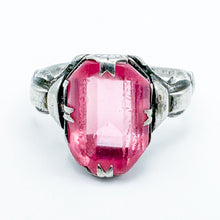 Load image into Gallery viewer, Vintage Sterling Silver Large Pink Stone Ring, Size 6.75
