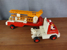 Load image into Gallery viewer, 1978 Fisher Price Husky Helpers Ladder Fire Truck with (2) Fire Fighter Figures
