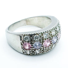 Load image into Gallery viewer, Vintage Sterling Silver Pave Setting Clear, Pink, &amp; Purple Stones Ring, Size 8.25
