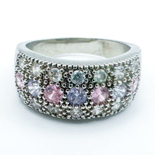 Load image into Gallery viewer, Vintage Sterling Silver Pave Setting Clear, Pink, &amp; Purple Stones Ring, Size 8.25
