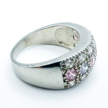 Load image into Gallery viewer, Vintage Sterling Silver Pave Setting Clear, Pink, &amp; Purple Stones Ring, Size 8.25
