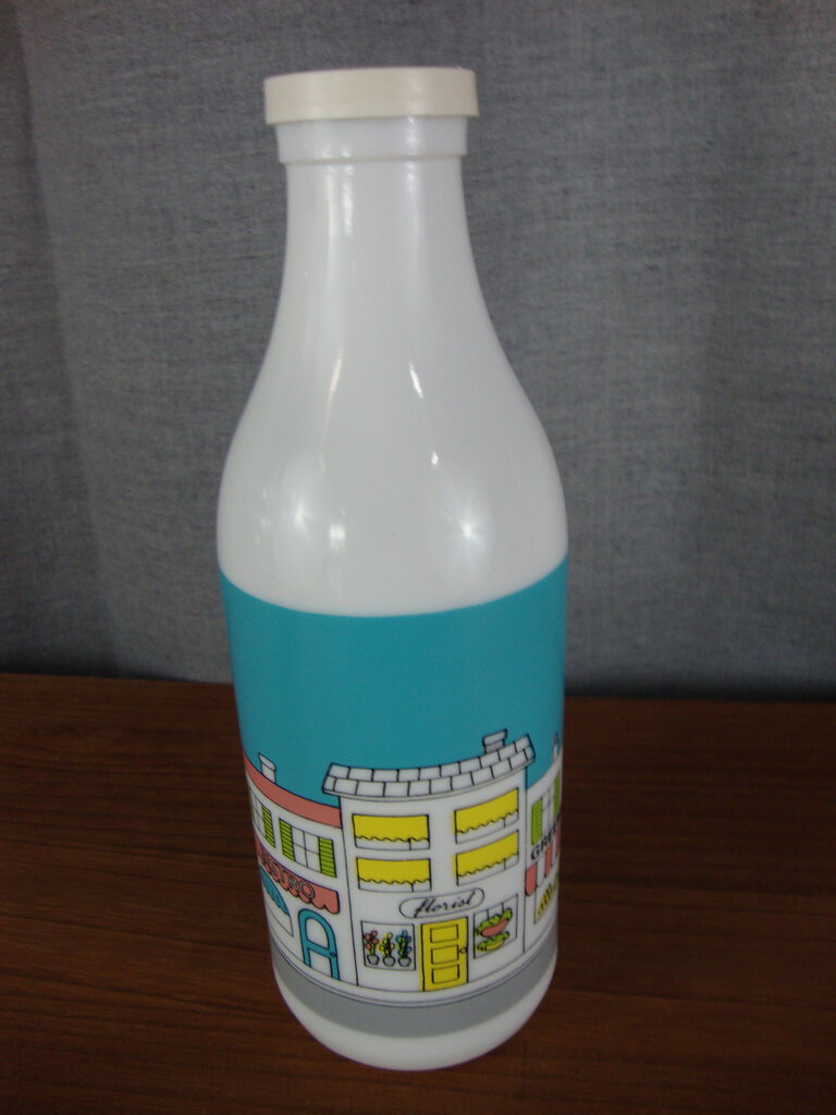 Vintage Carlton Glass White Milk Glass Milk Bottle with City Scene Motif