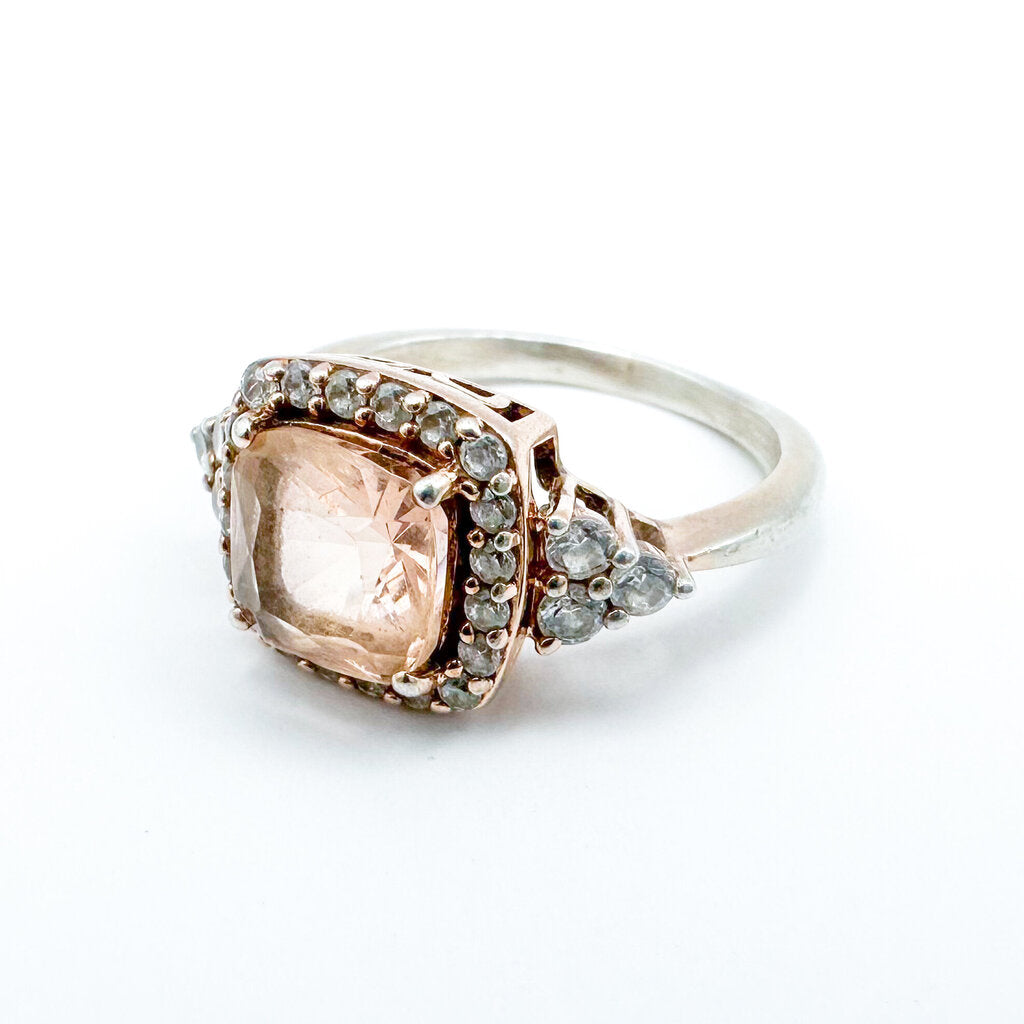 Vintage Rose-Toned Sterling Silver Clear & Champagne Stone Ring, Size 8