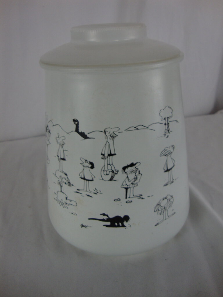 Vintage Grog Johnny Hart Glass Caveman Cookie Jar with Lid