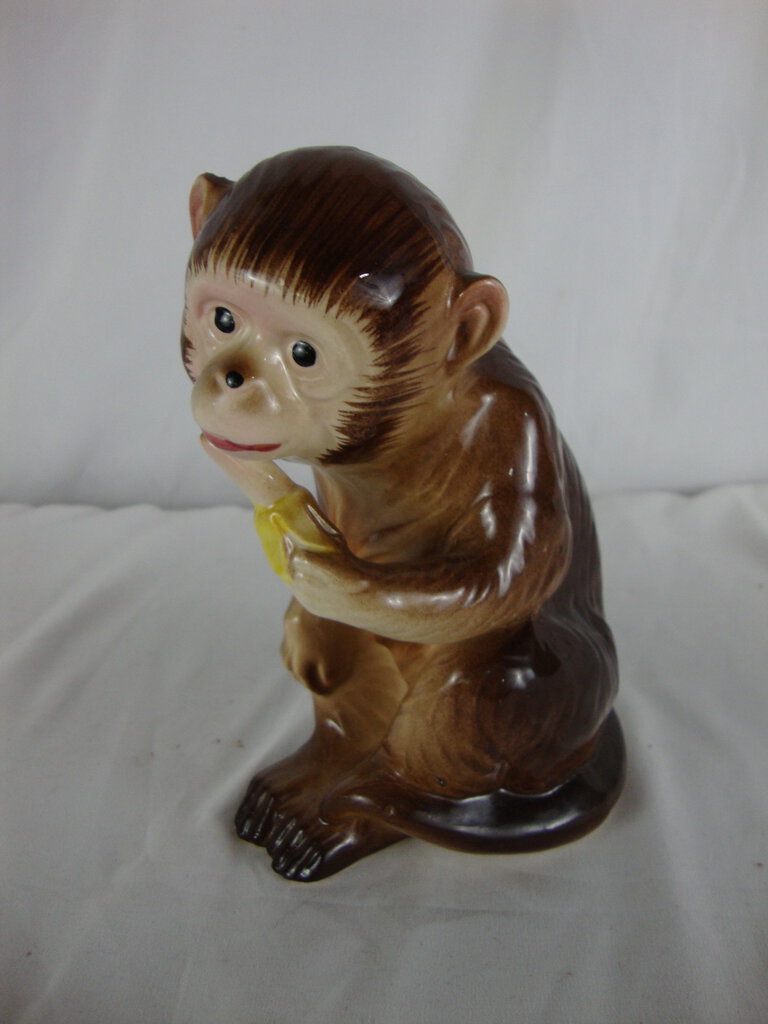 Vintage Japan Ceramic Monkey with Banana Figurine