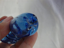 Load image into Gallery viewer, Vintage Cobalt Blue Glass Decanter with Handpainted Yellow Floral Matching Stopper
