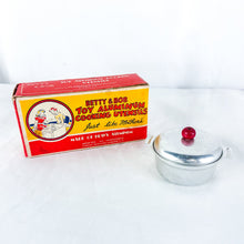 Load image into Gallery viewer, 1940&#39;s Betty &amp; Bob Toy Cooking Utensil&#39;s Aluminum Dutch Oven with
