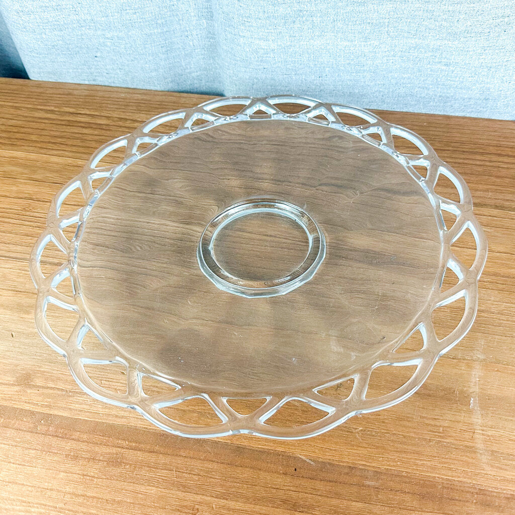 Vintage Imperial Glass Clear Glass Crochet Lace Rim Platter