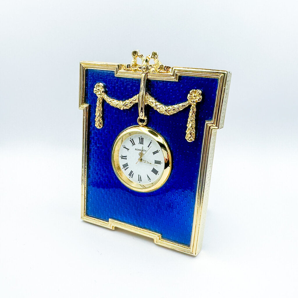 1980s Romanov Gifts Blue Imperial Frame Clock