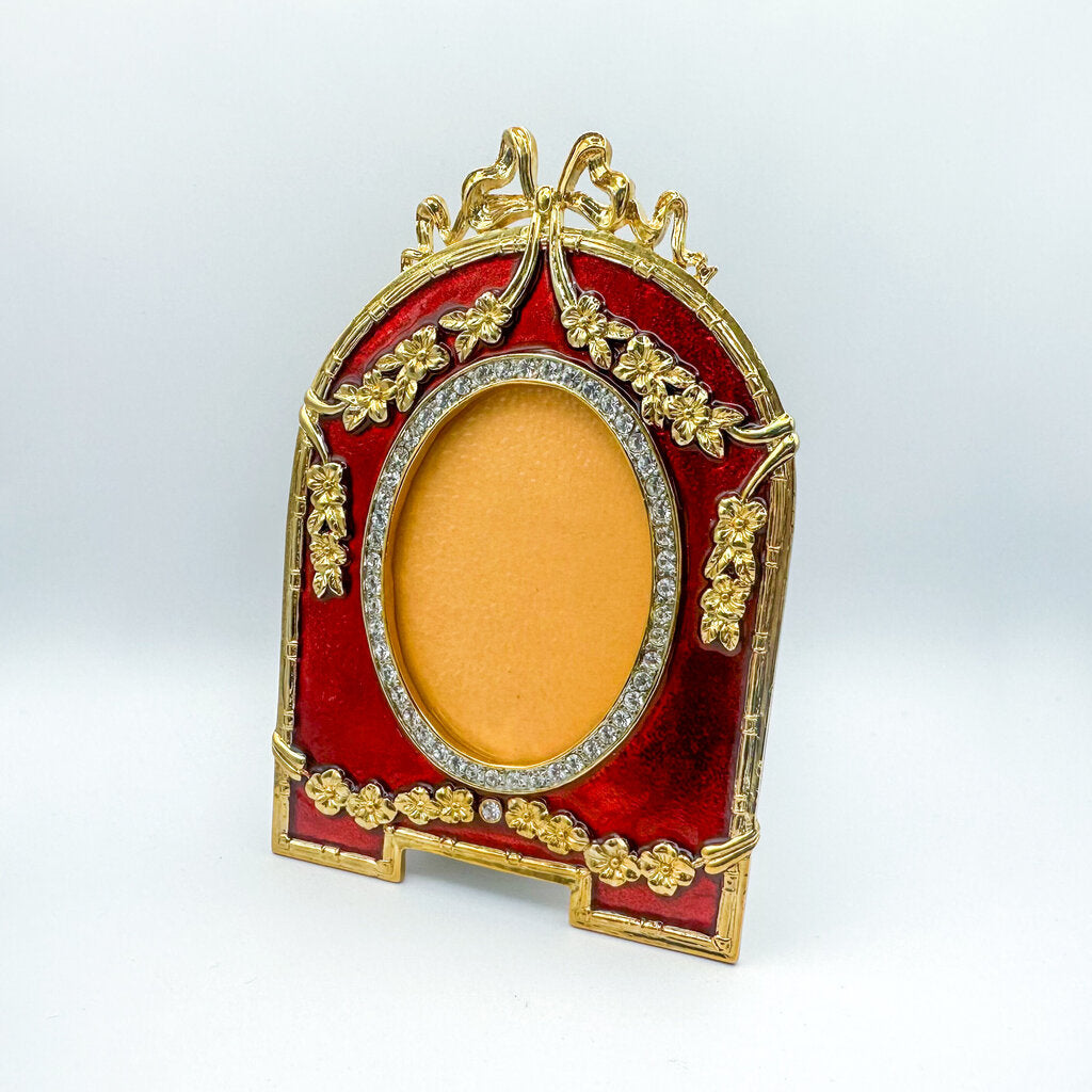 1980s Romanov Gifts Red Enamel Arch Picture Frame