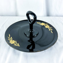 Load image into Gallery viewer, Vintage Black Amethyst Glass Painted Floral Tidbit Tray
