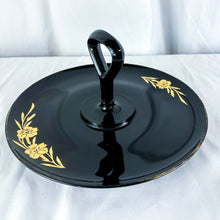 Load image into Gallery viewer, Vintage Black Amethyst Glass Painted Floral Tidbit Tray
