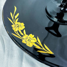 Load image into Gallery viewer, Vintage Black Amethyst Glass Painted Floral Tidbit Tray
