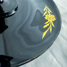 Load image into Gallery viewer, Vintage Black Amethyst Glass Painted Floral Tidbit Tray
