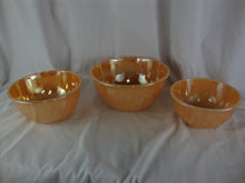 Load image into Gallery viewer, Vintage Fire King Peach Luster Swirl Nesting Mixing Bowls Set of 3
