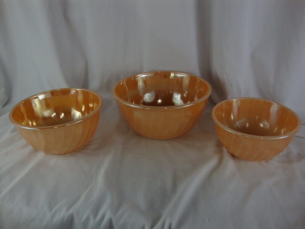 Vintage Fire King Peach Luster Swirl Nesting Mixing Bowls Set of 3