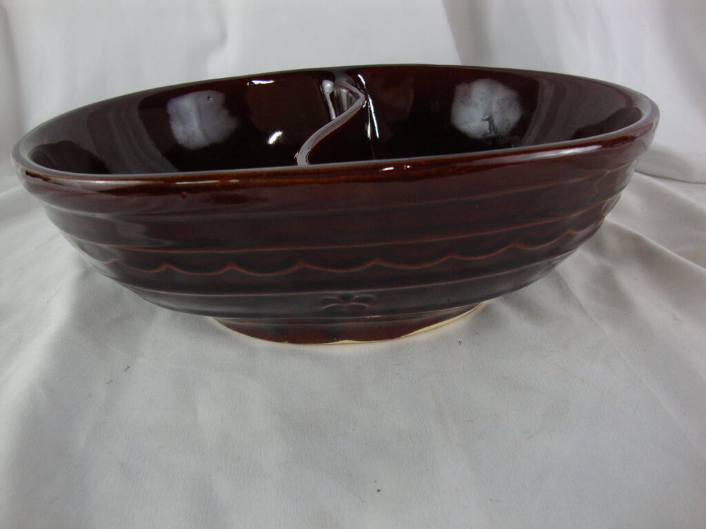 Vintage Marcrest Oven Proof Daisy Dot Brown Stoneware Divided Dish