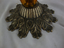 Load image into Gallery viewer, Vintage Amber Glass and Metal Candleholder Pair
