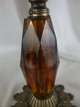 Load image into Gallery viewer, Vintage Amber Glass and Metal Candleholder Pair
