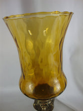 Load image into Gallery viewer, Vintage Amber Glass and Metal Candleholder Pair
