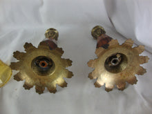 Load image into Gallery viewer, Vintage Amber Glass and Metal Candleholder Pair
