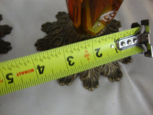 Load image into Gallery viewer, Vintage Amber Glass and Metal Candleholder Pair
