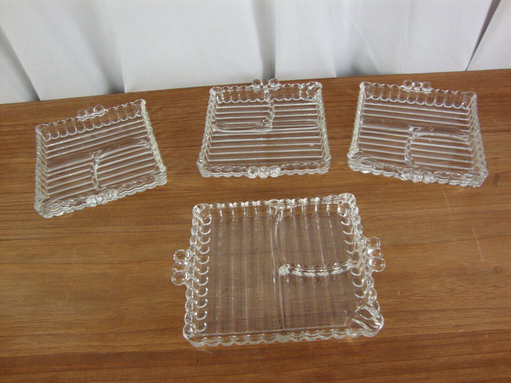 Vintage Hazel Atlas Boopie Clear Glass Snack Cigarette Divided Dish Set of 4