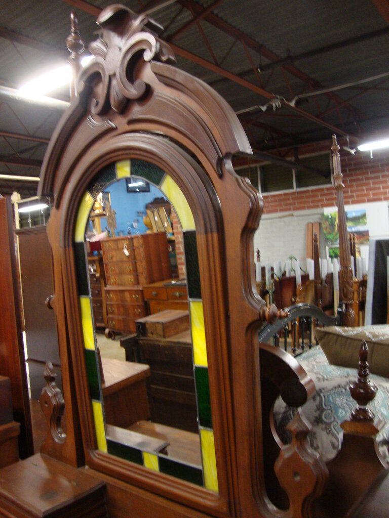 Vintage Walnut Three Drawer Dresser with Stained Glass Attached Mirror –  Standpipe Antiques