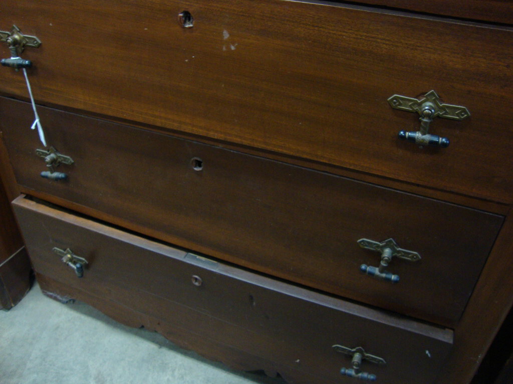 vintage walnut dresser Vintage Walnut Three Drawer Dresser with Stained Glass Attached Mirror –  Standpipe Antiques