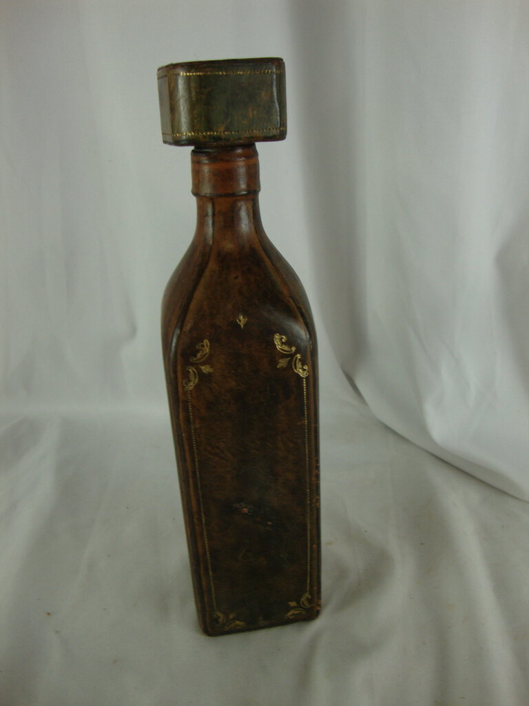 Vintage Golden Crown Italy Leather Wrapped Empty Liquor Decanter