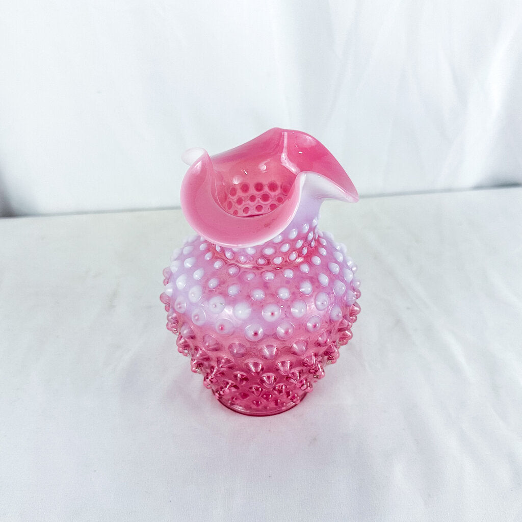 1940s Fenton Cranberry Opalescent Hobnail 6 Inch Vase