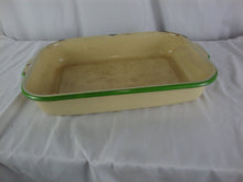 Load image into Gallery viewer, Vintage Farmhouse Enamel Cream with Green Trim Casserole Serving Pan Decor Only
