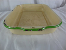 Load image into Gallery viewer, Vintage Farmhouse Enamel Cream with Green Trim Casserole Serving Pan Decor Only
