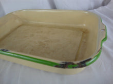 Load image into Gallery viewer, Vintage Farmhouse Enamel Cream with Green Trim Casserole Serving Pan Decor Only
