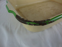 Load image into Gallery viewer, Vintage Farmhouse Enamel Cream with Green Trim Casserole Serving Pan Decor Only
