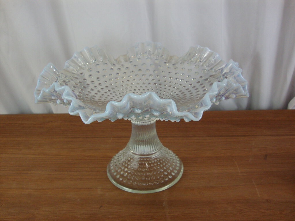 Vintage Fenton Moonstone Hobnail Compote Pedestal Bowl